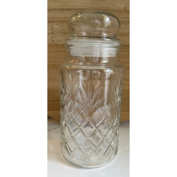 Vintage 1983 Planters Mr. Peanut Glass Jar Lid Canister Diamond Pattern - Picture 1 of 7